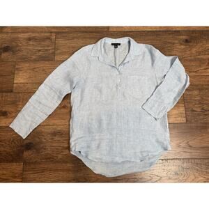 Saks Fifth Avenue 100% Linen Long Sleeve Popover Blouse Shirt Chambray Medium